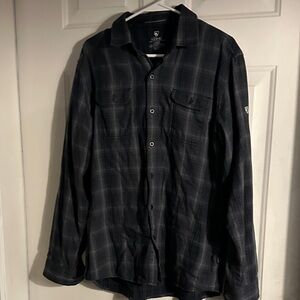 Navy Kuhn Flannel Button Up Long Sleeve Lightweight